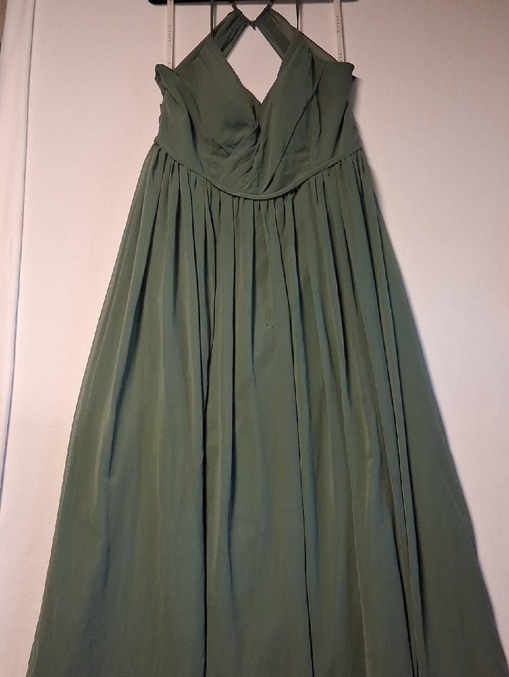 Azazie Olive Green Halter Maxi Dress 55 In V To Floor Side Slit Back Zipper